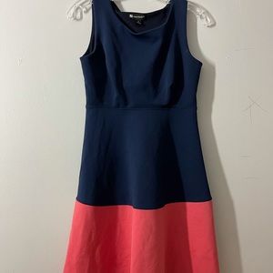 Pink and navy blue midi dress